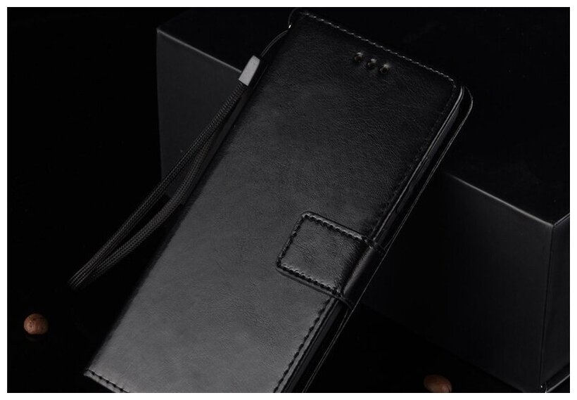 Чехол-книжка MyPads для Xiaomi Redmi Note 9 из качественной импортной искусственной кожи с подставкой застежкой и визитницей черный