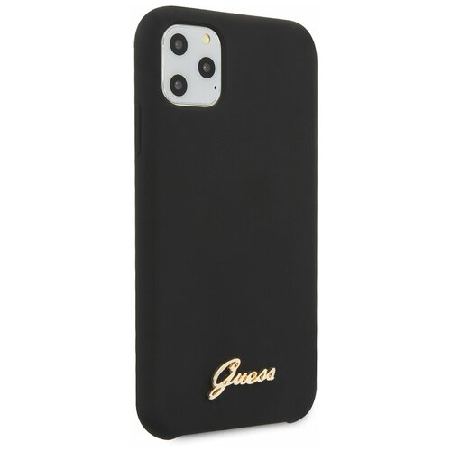 фото Чехол guess для iphone 11 pro silicone collection gold metal logo hard black