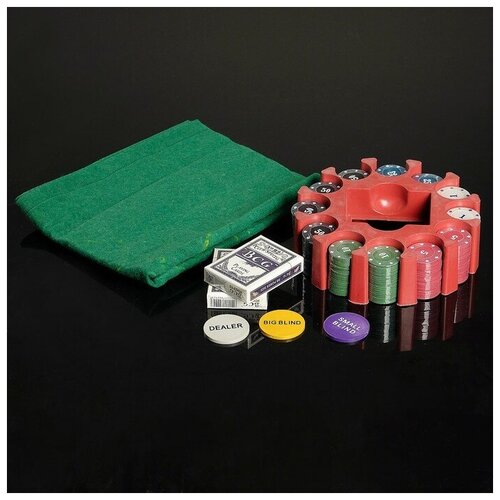 Покер, набор для игры (карты 2 колоды, фишки 240 шт.), 60 х 90 см 427374