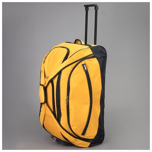 фото Сумка дорожная на колесах, отдел на молнии, отдел для обуви, 3 наружных кармана, длинный ремень, цвет черный/желтый зфтс