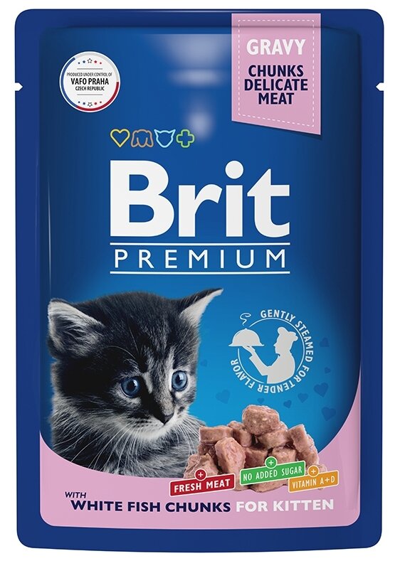 Влажный корм для котят Brit Premium белая рыба 14 шт. х 85 г (кусочки в соусе)