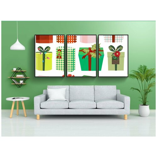 фото Набор модулных постеров для интерьера "рождественские подарки, подарки, рождество" 60x90 см. в тубусе, без рамки lotsprints
