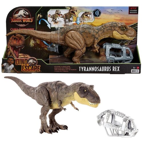 Купить Jurassic World Mattel Фигурка Мир Юрского Периода Атакующий Тирекс со звуковыми эффектами, серый/коричневый/бежевый, пластик, unisex