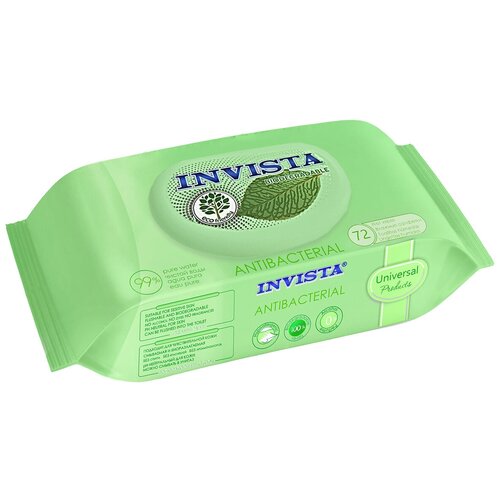 Купить KG331963 Влажные салфетки Invista Bio Green антибактериальные с клапаном, 72 шт/уп
