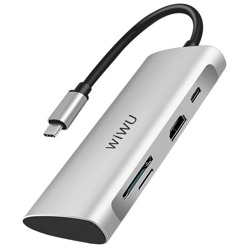 Хаб WiWU Alpha 731HP Type-C to 3 x USB 3.0 + Type-C + HDMI + Cardreader 7 in 1 Adapter Grey хаб wiwu t6 pro type с to 3 x usb 3 0 type c hdmi 5 in 1 adapter silver