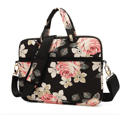 фото Красивая женская сумка mypads m120-929 для ноутбука macbook pro air xiaomi lenovo hp asus с диагональю 15.0 / 15.4" дюймов из качественной хлопковой ткани с тематикой черная роза