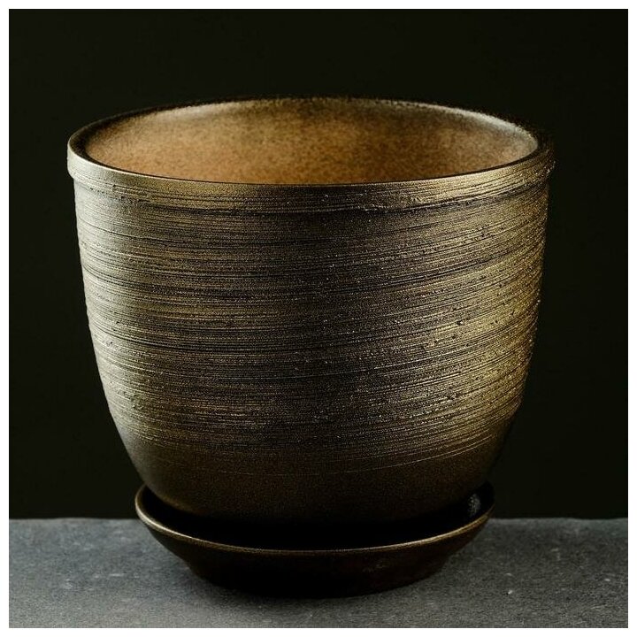 фото Горшок цветочный "Золото" с поддоном, 1,8л 6912637