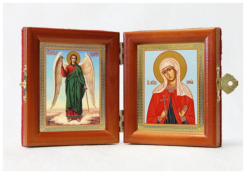 Складень именной "Мученица София Римская - Ангел Хранитель", из двух икон 8*9,5 см