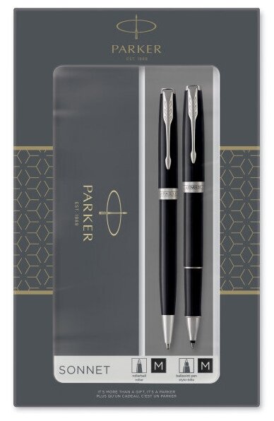 Набор ручек Parker Sonnet (2093259) LaqBlack CT подарочная коробка ручка роллер, ручка шариковая