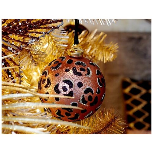 фото Набор стеклянных ёлочных шаров леопардовый гламур, миндальный, 10 см, упаковка 2 шт, kaemingk
