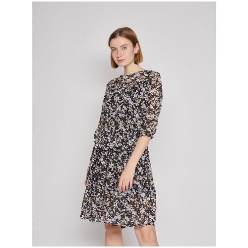 фото Шифоновое платье с цветочным принтом, цвет черный, размер s zolla