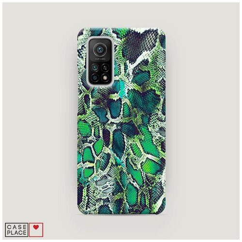 фото Чехол пластиковый xiaomi mi 10t pro зеленая кожа змеи case place
