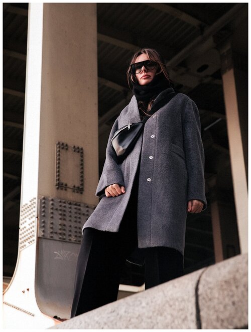 Пальто-кокон  GRAY+ONE демисезонное, шерсть, силуэт прямой, размер S/170, серый