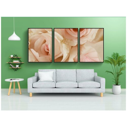 фото Набор модулных постеров для интерьера "розовые розы, жемчуг, задний план" 60x90 см. в тубусе, без рамки lotsprints