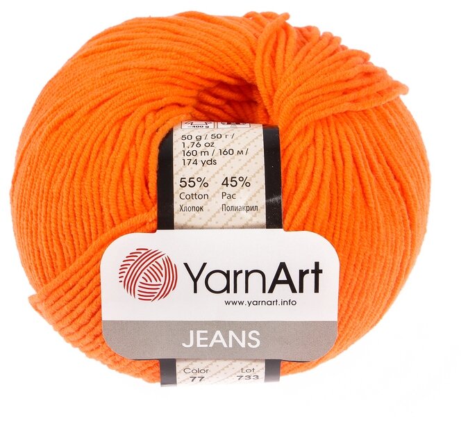 Пряжа YarnArt Jeans, 100 % полиэстер, 50 г, 160 м, 1 шт., 77 оранжевый 160 м