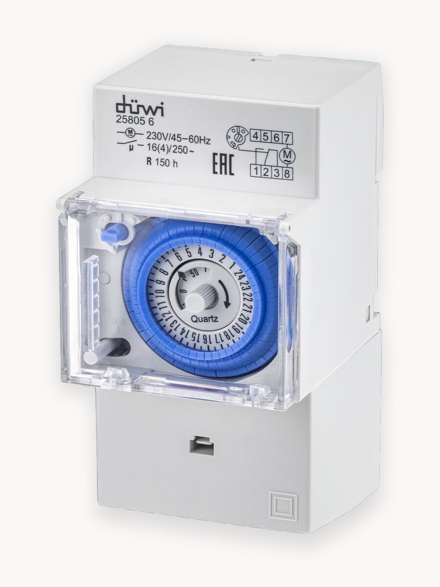 Duwi Умный механический таймер на DIN-рейку, механический, белый 25805 6