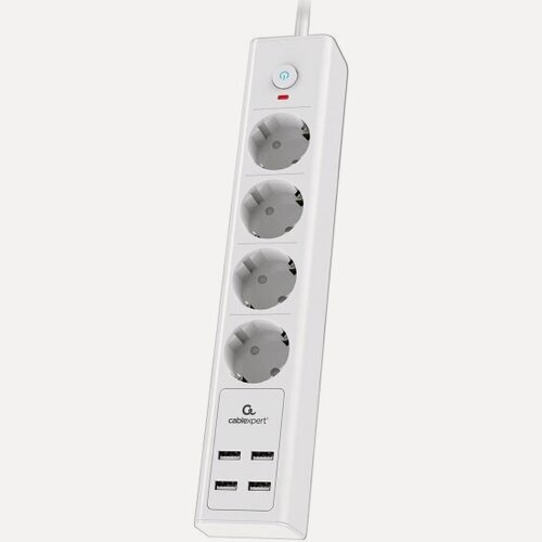 Изображение товара Сетевой фильтр Cablexpert Exnovo, 4 розетки, 4хUSB, 2м, белый, коробка
