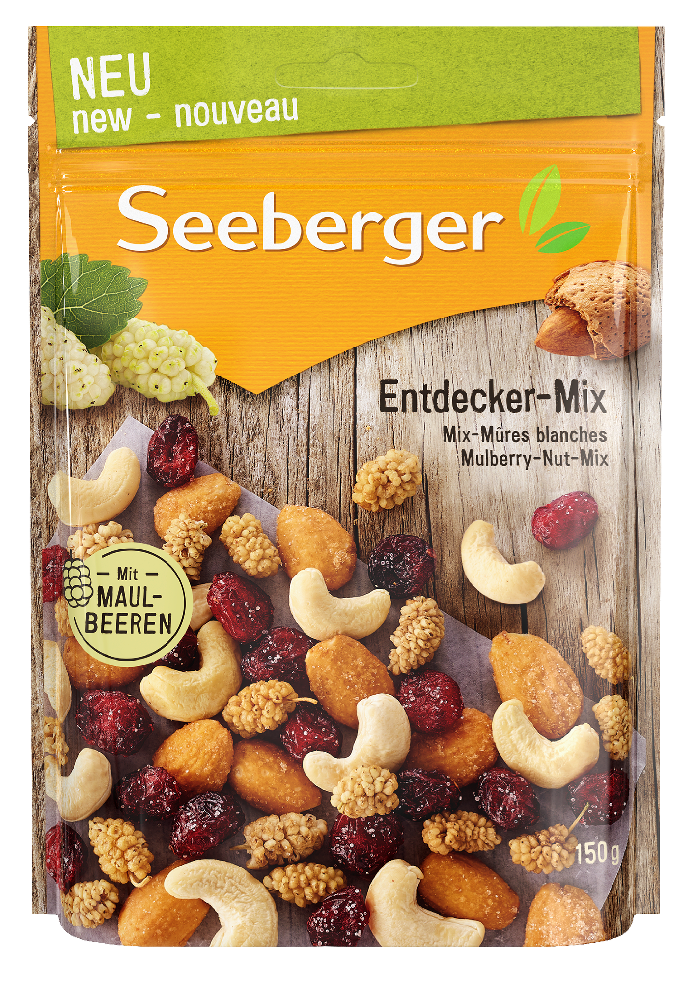 Смесь орехов и ягод Seeberger Mulberry Nut Mix Смесь сушеной белой шелковицы, сушеной клюквы, ядер кешью и соленого миндаля с медом, 150 г