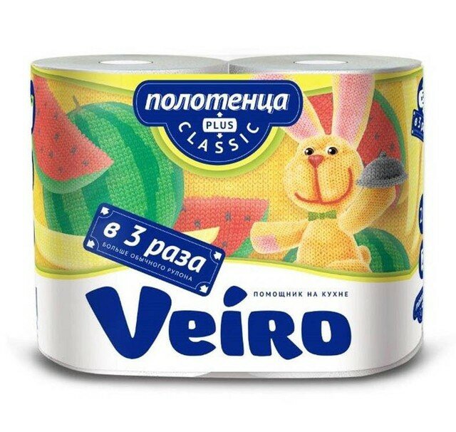 Veiro полотенца бумажные Classic Plus 2-х слойные Белые 2 рулона