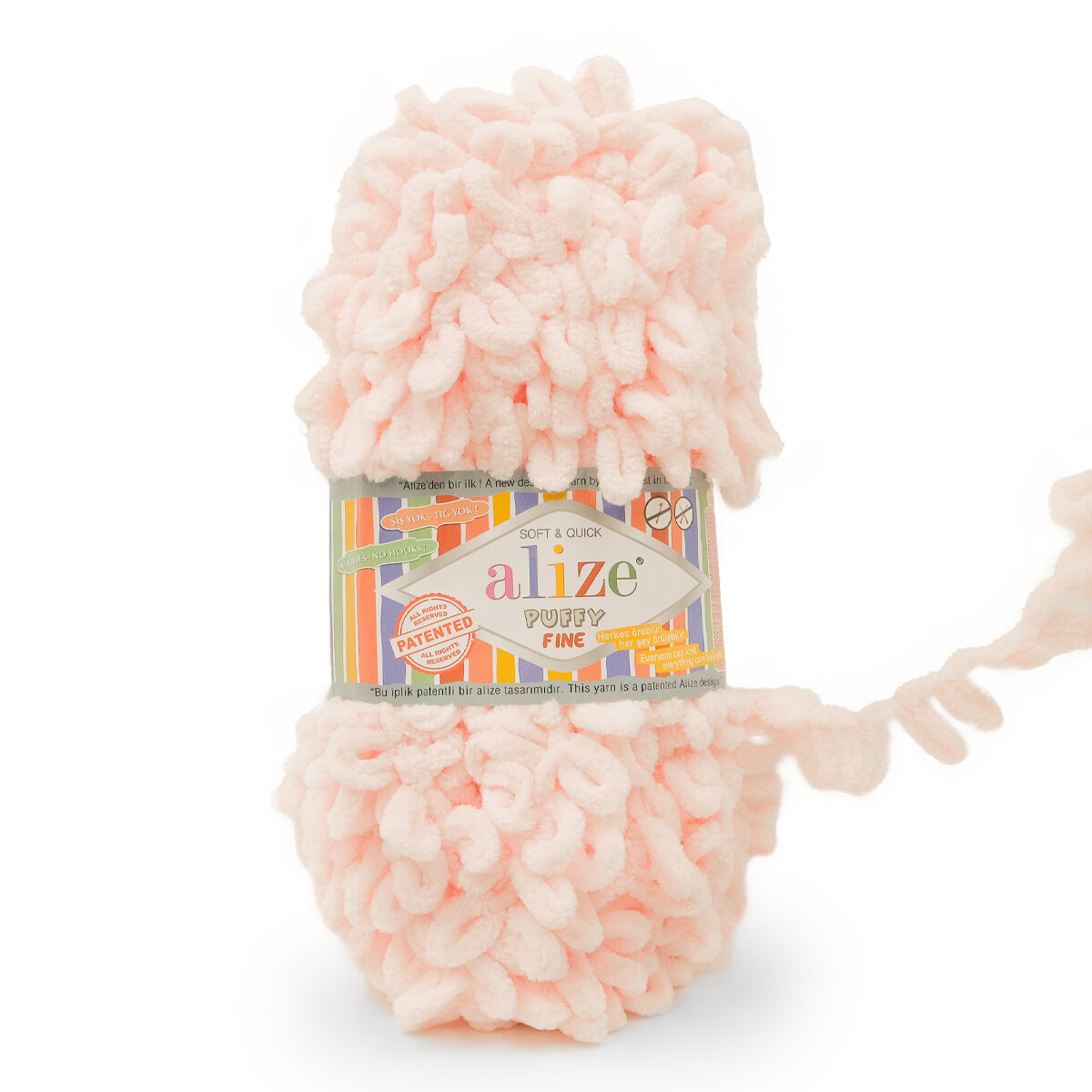 Пряжа для вязания ALIZE 'Puffy Fine', 100г, 14,5м (100% микрополиэстер) (639 кристально-розовый), 5 мотков
