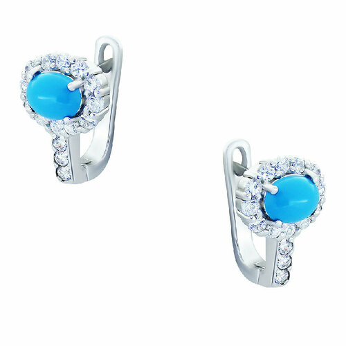 Серьги серебро, 925 проба, родирование, бирюза, золотой