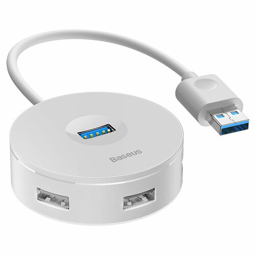 USB HUB разветвитель BASEUS Round Box 4 в 1 USB3.0 (m) - 1xUSB3.0 (f) + 3xUSB2.0 (f), 25 см, белый