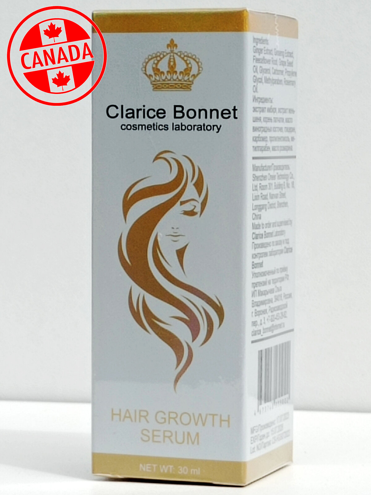 Сыворотка для роста и густоты волос Clarice Bonnet Hair Growth Serum, 30 мл для женщин и мужчин