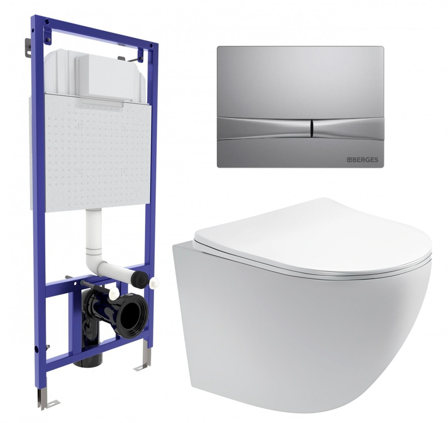фото Комплект 3 в 1 инсталляция Berges Wasserhaus Novum 040252 + Унитаз подвесной Акватек Европа AQ1900-00 + кнопка хром матовая