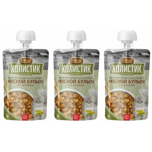 Деревенские лакомства Лакомство для кошек Холистик Премьер, Мясной бульон из курицы, 90 гр, 3 шт
