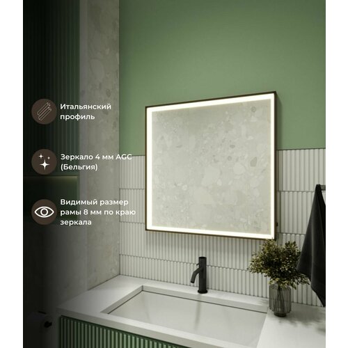 Зеркало с LED подсветкой в алюминиевой раме c сенсорным датчиком в ванную комнату, для размещения над раковиной в ванной комнате