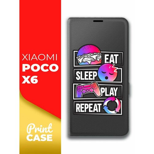 Чехол на Xiaomi POCO X6 (Ксиоми поко Х6) черный книжка эко-кожа подставка отделением для карт и магнитами Book case, Miuko (принт) Киберспорт чехол на xiaomi poco x6 ксиоми поко х6 черный книжка эко кожа с функцией подставки отделением для пластиковых карт и магнитами book case miuko