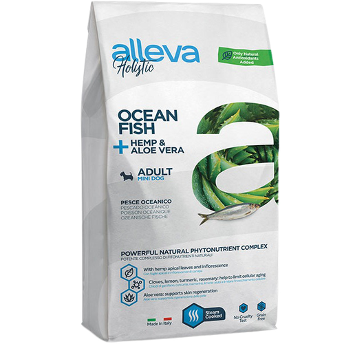 Сухой беззерновой корм Alleva Holistic Adult Mini для взрослых собак мелких пород, с океанической рыбой, коноплей и алоэ вера, 2 кг