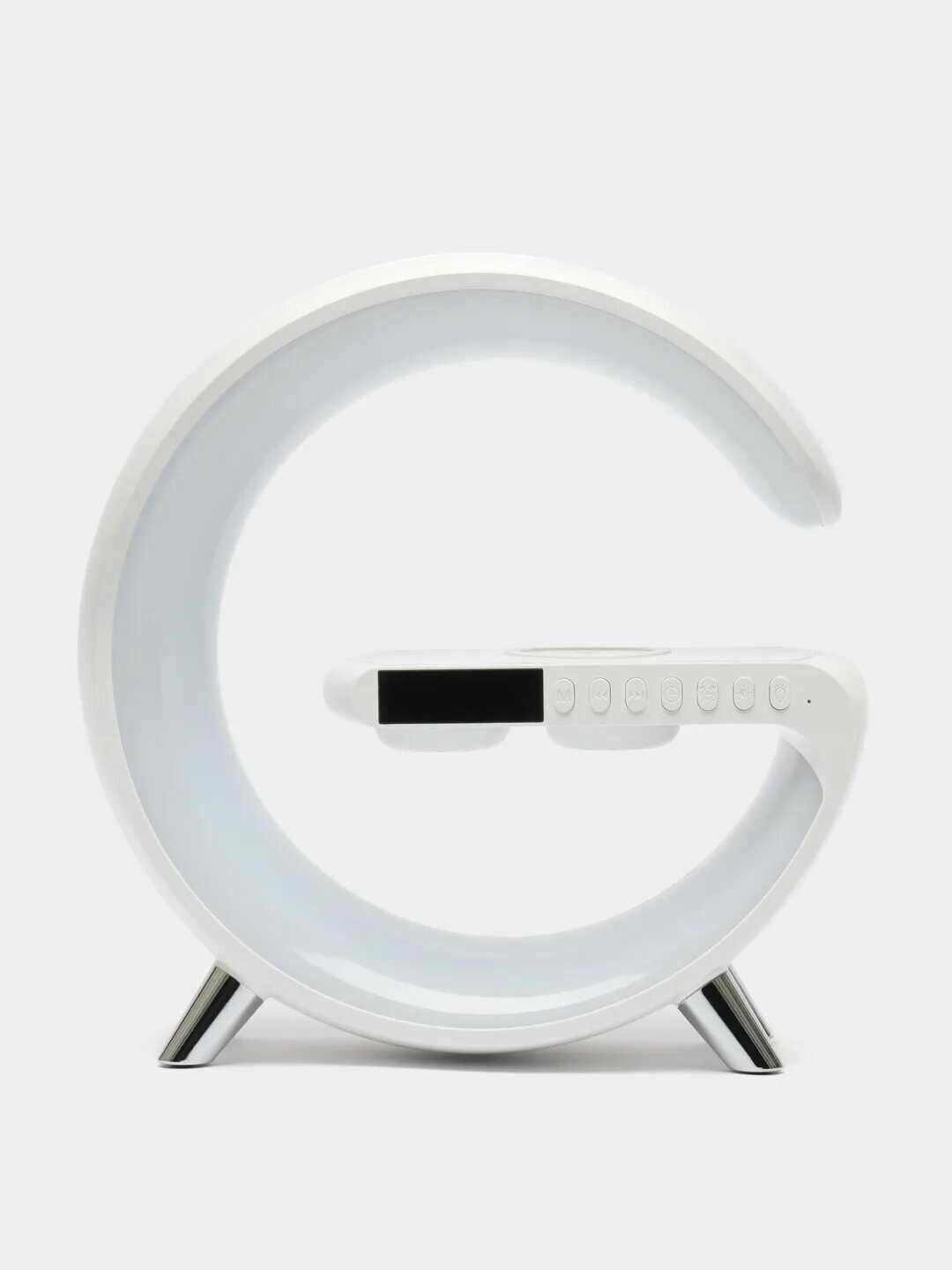 Беспроводное зарядное устройство 5 в 1, умная Bluetooth-колонка с будильником, светодиодная атмосферная настольная лампа ночник RGB 15 Вт (белый)