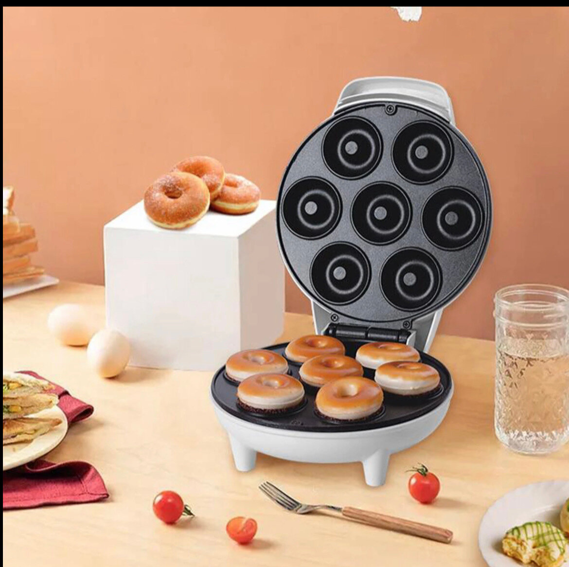 Donut maker, прибор для выпечки мини пончиков, форма для пончиков электрическая, вафельница DSP 1173