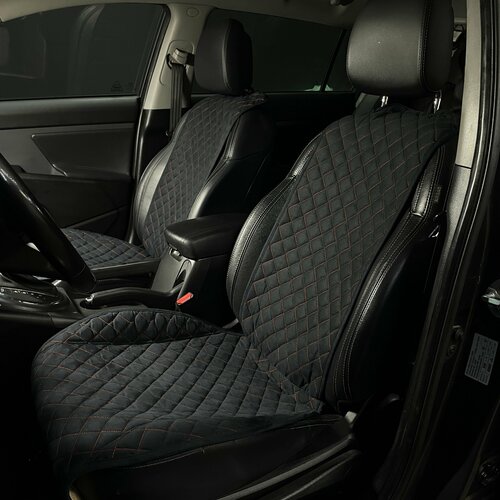 Накидки для Белджи Икс 50 (2023-2024) внедорожник 5 дверей / Belgee X50 на передние сиденья RS, Алькантара, Черный / Красная строчка