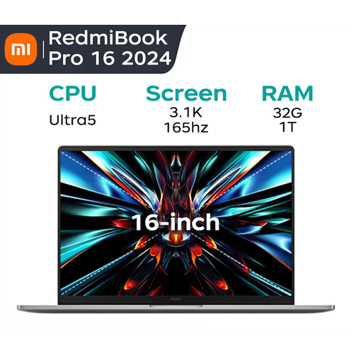 Ноутбук Xiaomi RedmiBook Pro 16 2024 Intel Core Ultra 5 125H 32Gb 1Tb SSD Intel ARC Graphics Windows 11 PRO RUS русская клавиатура Office 2021 Pro Gray JYU4592CNPRO 91490₽
