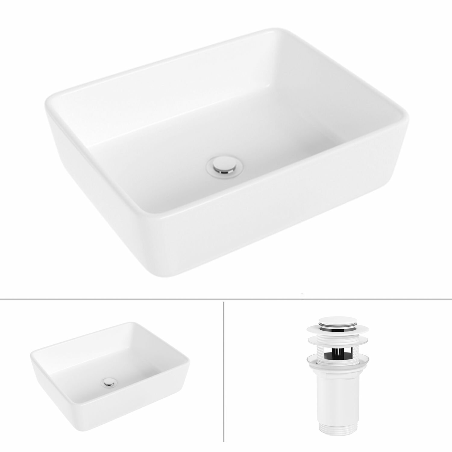 Накладная раковина для ванной Helmken 67447000 комплект 2 в 1: раковина, донный клапан click-clack белый