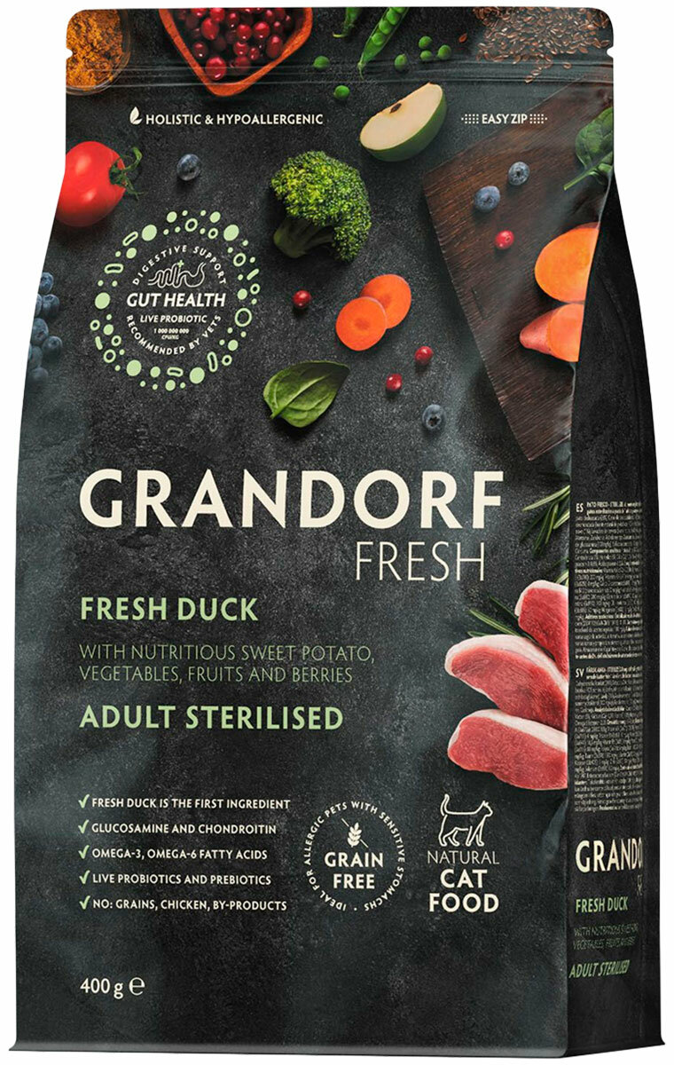 GRANDORF FRESH GF CAT STERILISED DUCK&SWEET POTATO беззерновой для стерилиз кошек с уткой и бататом 0,4 кг