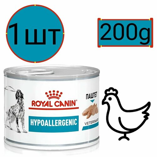 Влажный диетический корм для взрослых собак при пищевой аллергии , Royal Canin Hypoallergenic Dog паштет (1шт по 200г)
