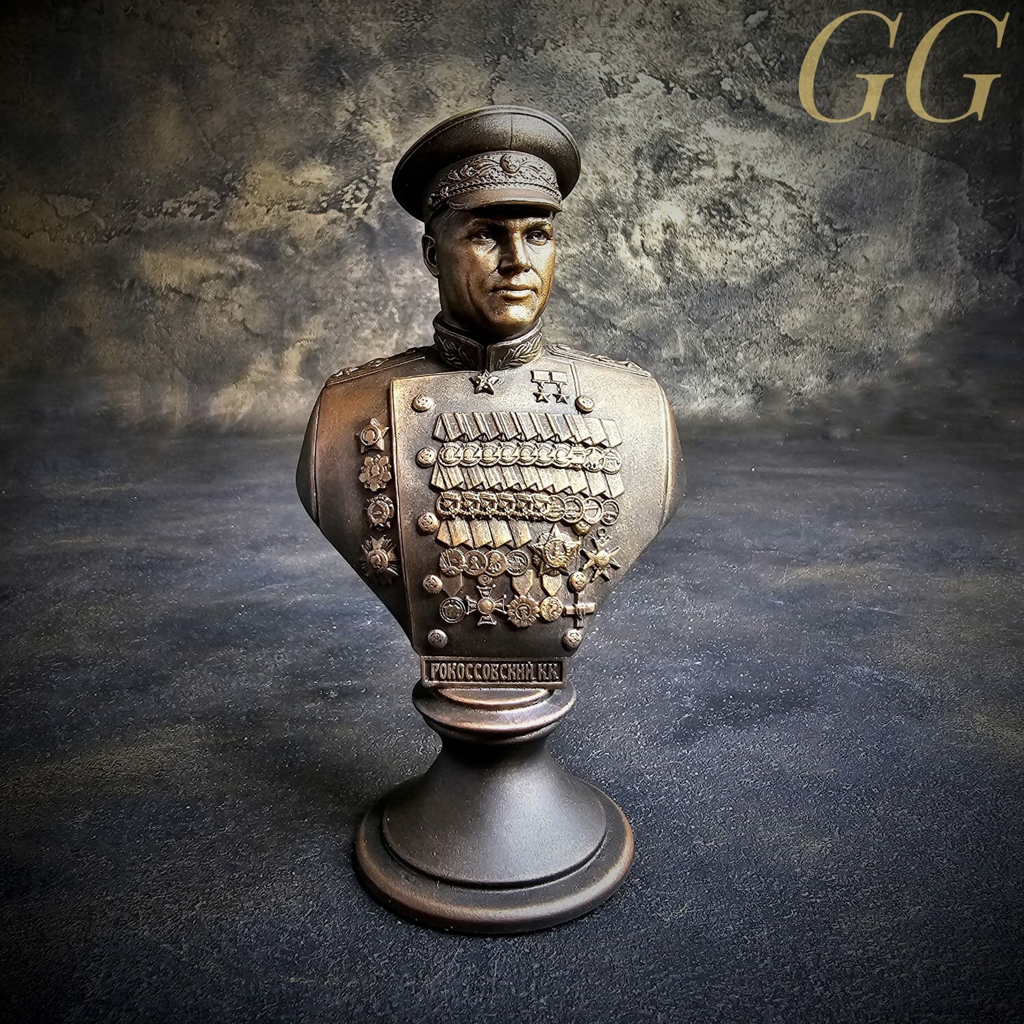 Бюст Рокоссовский К. К, полистоун, цвет: состаренная бронза, 15см