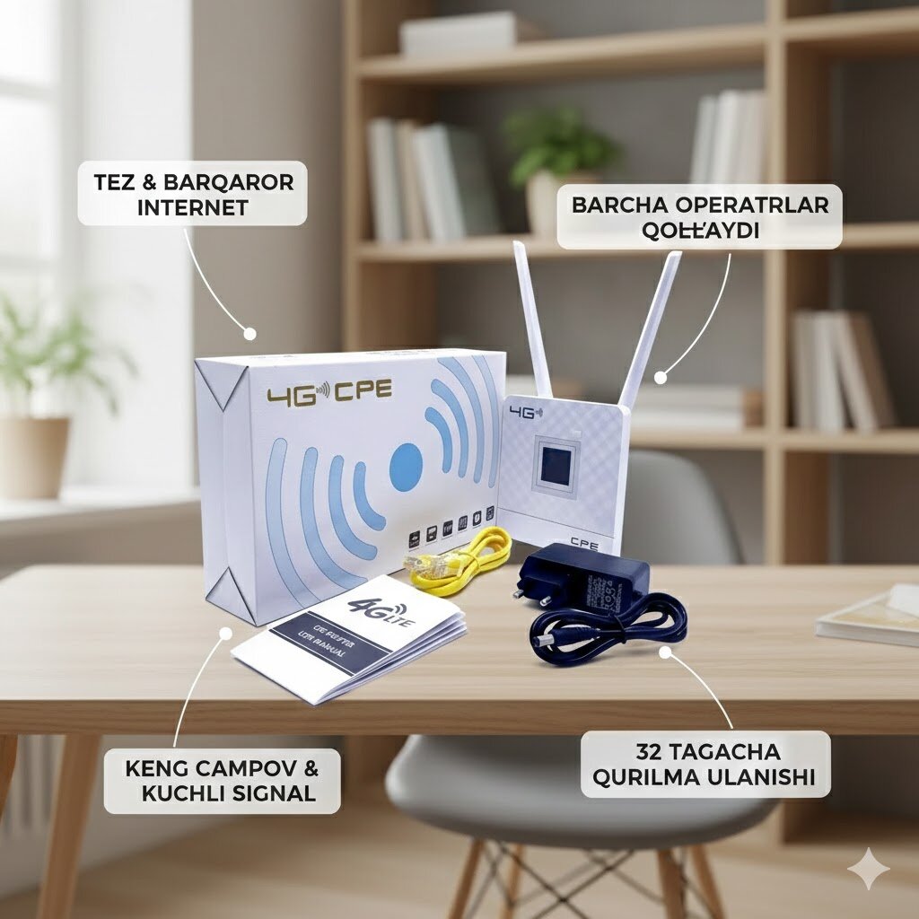 4G LTE CPE Wi-Fi роутер, Универсальный роутер с поддержкой SIM-карт, Быстрый интернет для дома и офиса