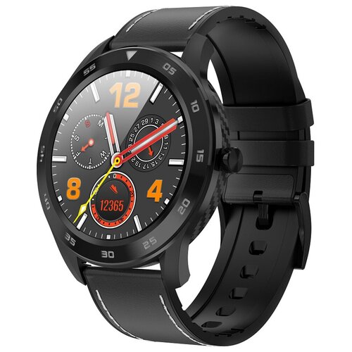 Умные смарт часы SMARUS Vita (спорт, здоровье, пульс, сатурация, поддержка iPhone и Android) черные с кожаным ремешком