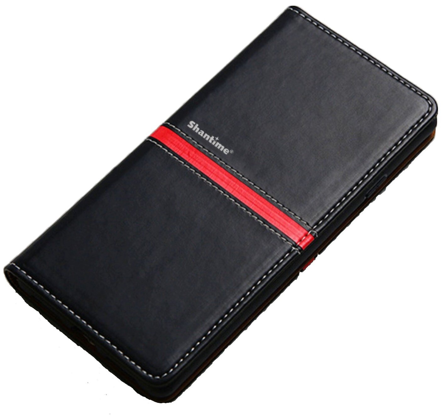 Чехол-книжка MyPads для Huawei P10 Lite на жесткой металлической основе черный с красной полосой
