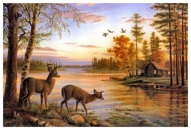 Постер на холсте Пейзаж с рекой (Landscape with river) №8 45см. x 30см.