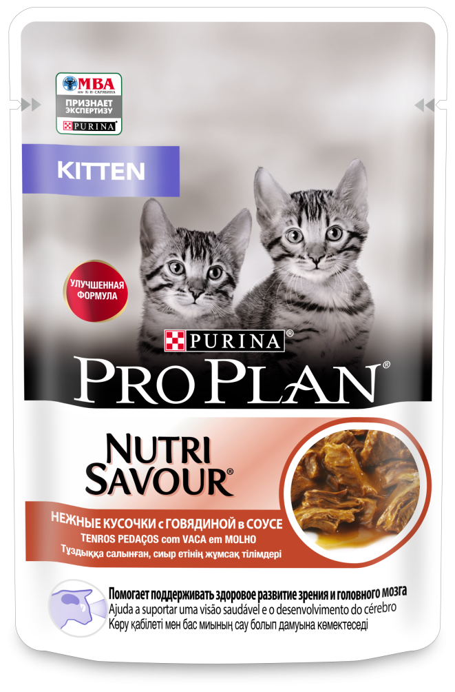 Пауч Purina Pro Plan Nutrisavour для котят с говядиной в соусе 85г 12305656