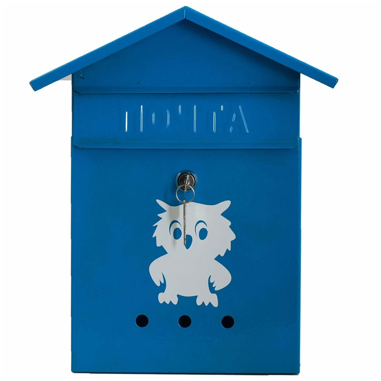 Ящик почтовый "Дом №2" "Сова" с замком синий - фотография № 2
