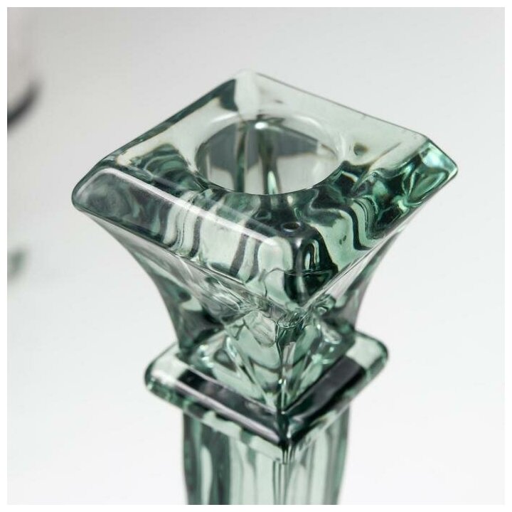 Подсвечник стекло на 1 свечу "Колонна прямоугольная" зеленый прозрачный 16х8,6х8,6 см - фотография № 3