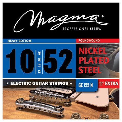 Струны для электрогитары Magma Strings GE155N Серия: Nickel Plated Steel Калибр: 10-13-17-30-42-52 Обмотка: круглая никелированая сталь