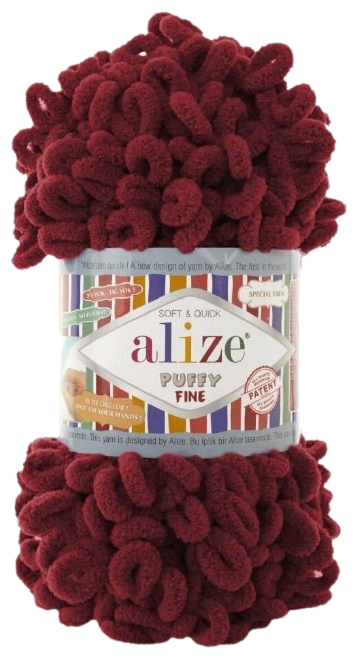 Пряжа Alize Puffy Fine (Пуффи Файн) 107 вишня 100% микрополиэстер 100г 14м 5шт