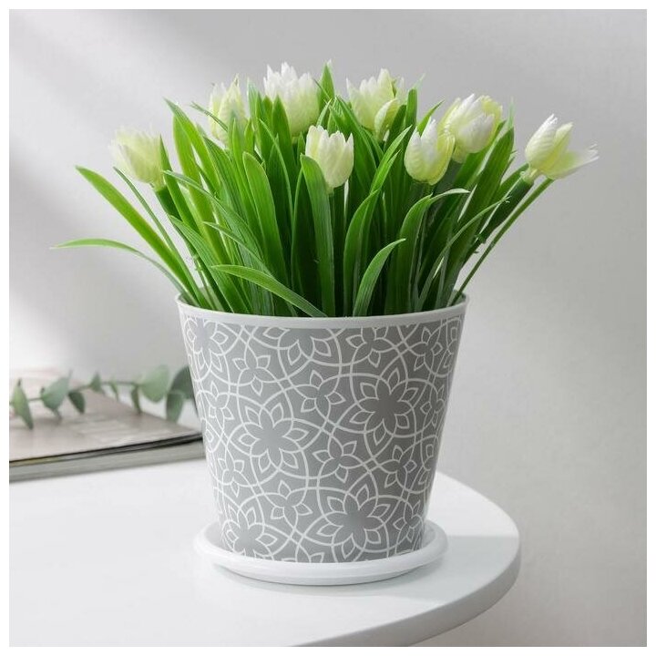 фото Горшок для цветов ТероПром 7306167 Доляна «Кракле», 800 мл, цвет серый